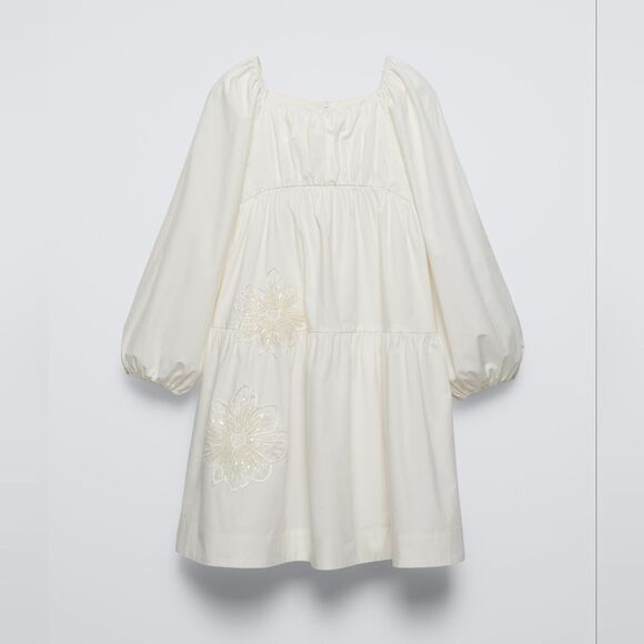 NWT ZARA kids ShimmerβFloral Poplin Dress ECRU White Size 13-14 - Picture 2 of 6
